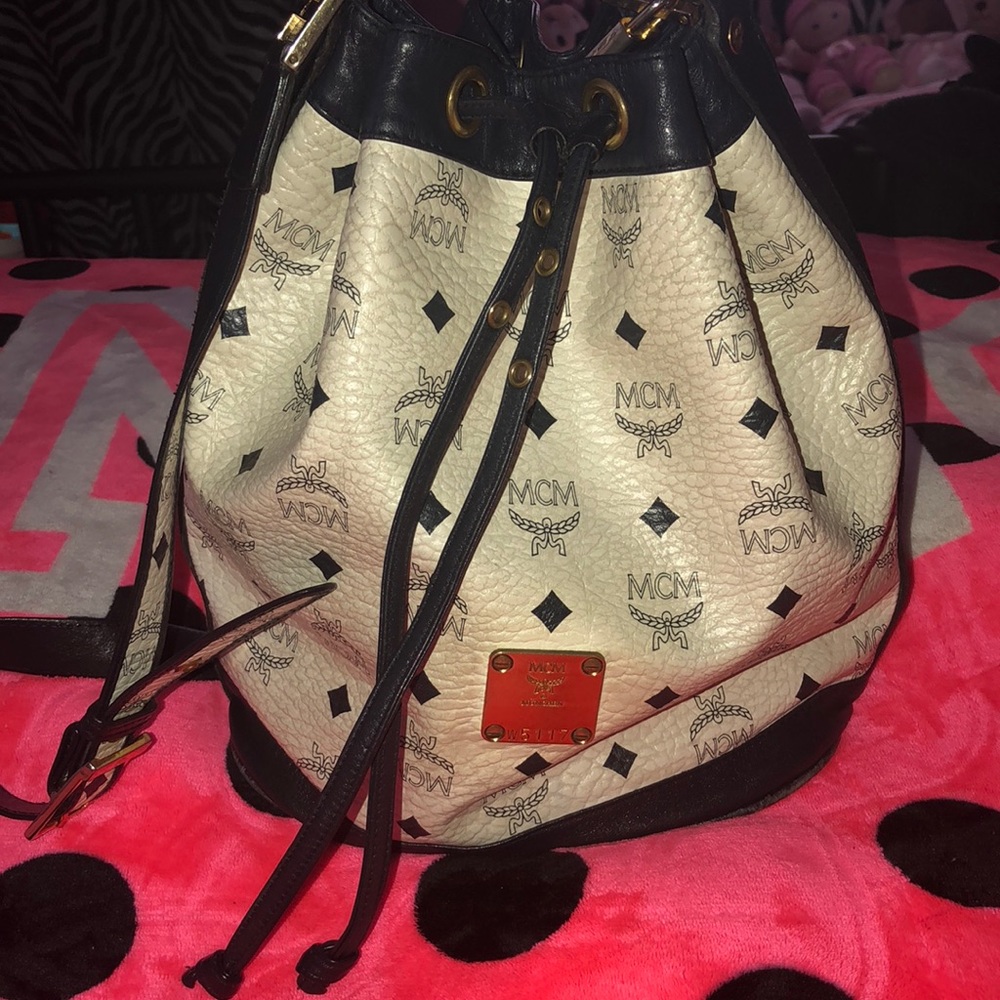 Authentic MCM DrawString Bag!! Beige & Blue!!